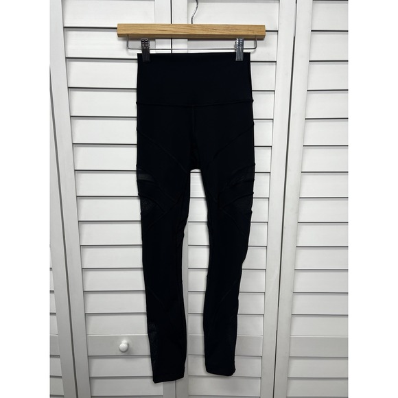 Lululemon High Rise Mesh Panel Leggings Women's  Size 2 Black - Picture 1 of 10